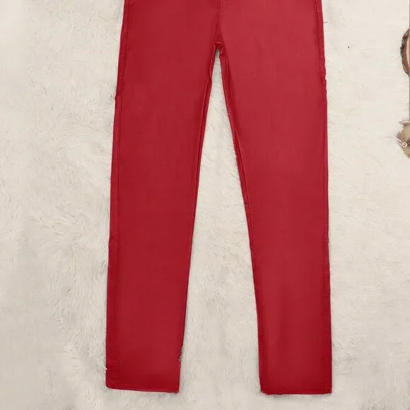 Red Casual Women's Plus Size High Waist Faux Leather Pants